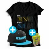 T-Shirt Strichliste Bier & Kurze mit Kreide beschreibbar inkl. Saufi Snapback (Blau) und 12er-Pack Kreide (Damen, V-Neck, Schwarz)