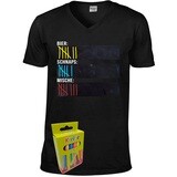 T-Shirt Strichliste Bier, Schnaps & Mische mit Kreide beschreibbar inkl. 12er-Pack Kreide (Herren, V-Neck, verschiedene Farben)