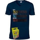 T-Shirt Strichliste Bier, Schnaps & Mische mit Kreide beschreibbar inkl. 12er-Pack Kreide (Herren, V-Neck, Navy)