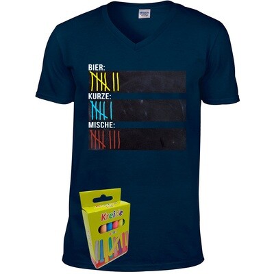 T-Shirt Strichliste Bier, Kurze & Mische mit Kreide beschreibbar inkl. 12er-Pack Kreide (Herren, V-Neck, Navy) T-Shirt Strichliste Bier, Kurze & Mische mit Kreide beschreibbar inkl. 12er-Pack Kreide (Herren, V-Neck, Navy)