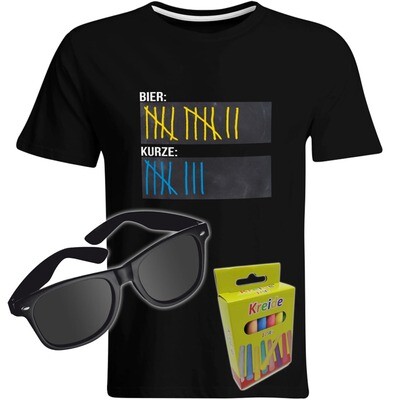 T-Shirt Strichliste Bier & Kurze mit Kreide beschreibbar inkl. Partybrille und 12er-Pack Kreide (Herren, Rundhals, verschiedene Farben) T-Shirt Strichliste Bier & Kurze mit Kreide beschreibbar inkl. Partybrille und 12er-Pack Kreide (Herren, Rundhals, verschiedene Farben)