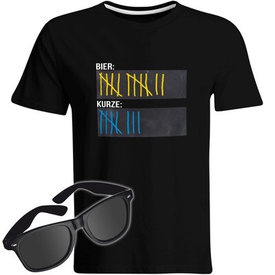 T-Shirt Strichliste Bier & Kurze mit Kreide beschreibbar inkl. Partybrille (Herren, Rundhals, verschiedene Farben) T-Shirt Strichliste Bier & Kurze mit Kreide beschreibbar inkl. Partybrille (Herren, Rundhals, verschiedene Farben)