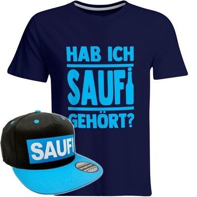 Hab ich Saufi gehört T-Shirt (Herren) inkl. Original SAUFI Snapback (Schwarz/Blau)