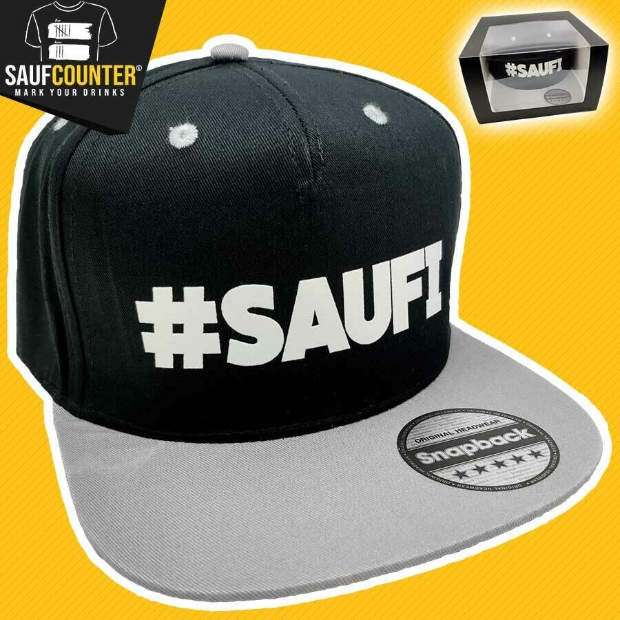 #SAUFI Snapback inkl. Aufbewahrungsbox mit Sichtfenster (Schwarz/Grau)