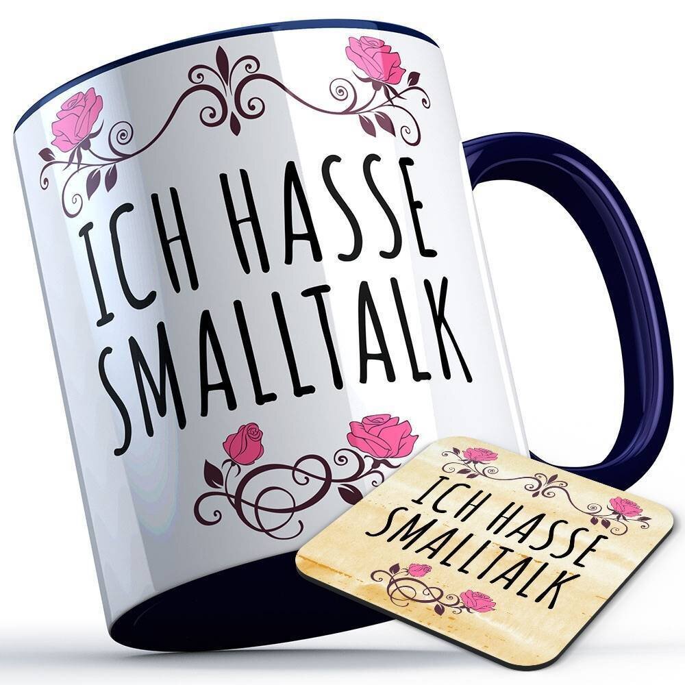 Ich hasse Smalltalk Tasse inkl. passendem Untersetzer lustige Sprüchetasse (5 Varianten)