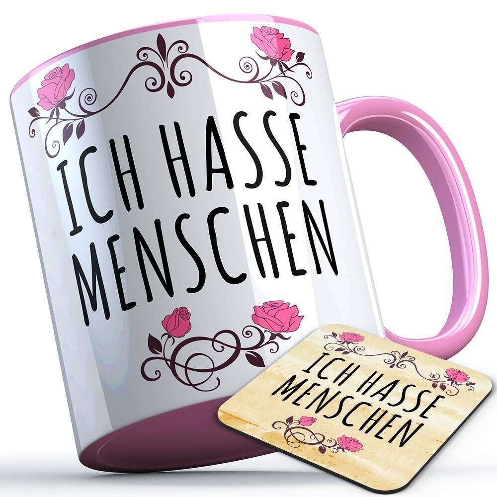 Ich hasse Menschen Tasse inkl. passendem Untersetzer lustige Sprüchetasse (5 Varianten)