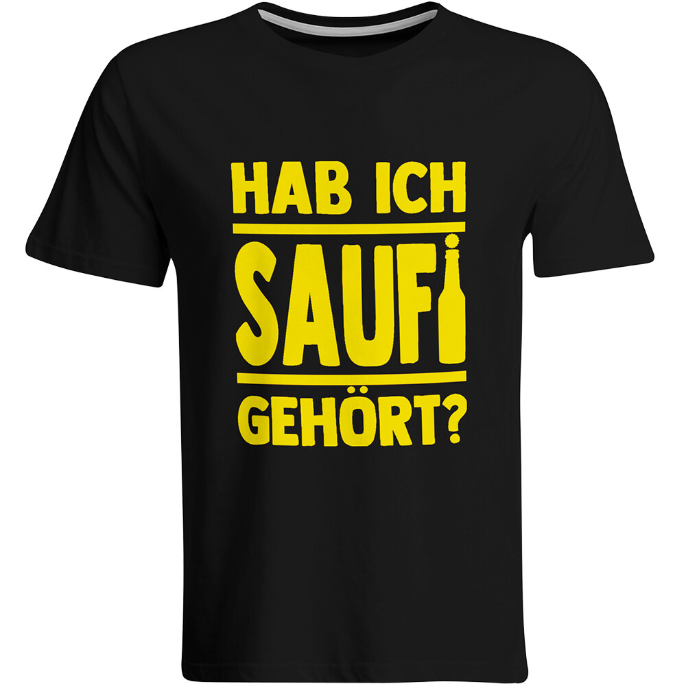 Saufi Saufi T-Shirt Hab ich Saufi gehört? T-Shirt (Rundhals / Schwarz/Gelb)