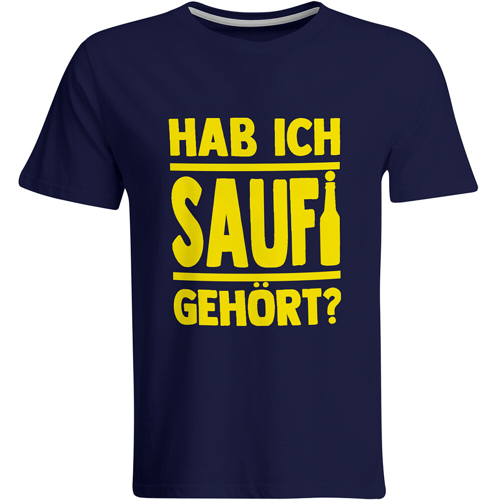 Saufi Saufi T-Shirt Hab ich Saufi gehört? T-Shirt (Rundhals / Navy/Gelb)