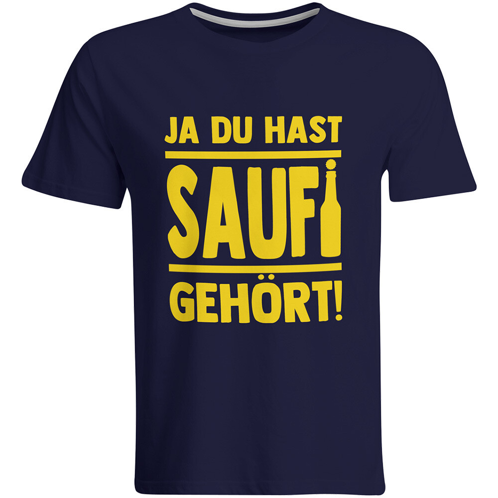 Saufi Saufi T-Shirt Ja du hast Saufi gehört! T-Shirt (Rundhals / Navy/Gelb)