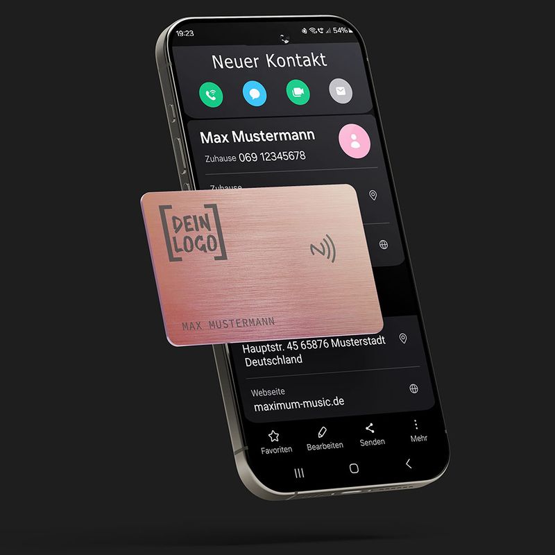 Smartphone NFC-Visitenkarte aus Metall in Geschenkverpackung NFC Karte aus Edelstahl Visitenkarte erstellen Smartphone Kontaktdaten per NFC weitergeben Visitenkarte mit Gravur gravierte Visitenkarte mit eigenem Logo Firmenlogo Luxuriöses Geschenk für Männer und Frauen Farbe Rosa Rose Pink