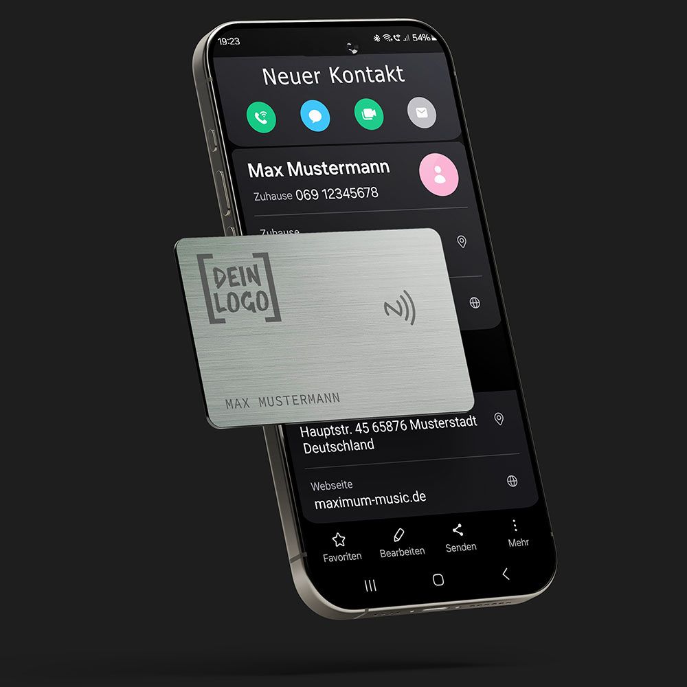 Smartphone NFC-Visitenkarte aus Metall in Geschenkverpackung NFC Karte aus Edelstahl Visitenkarte erstellen Smartphone Kontaktdaten per NFC weitergeben Visitenkarte mit Gravur gravierte Visitenkarte mit eigenem Logo Firmenlogo Luxuriöses Geschenk für Männer und Frauen Farbe Silber Silver