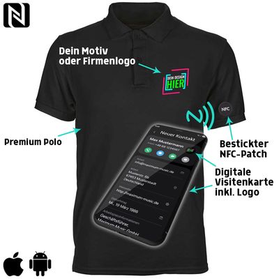 NFC-Poloshirt mit eigenem Firmenlogo und besticktem NFC-Patch (Digitale Visitenkarte) | Herren