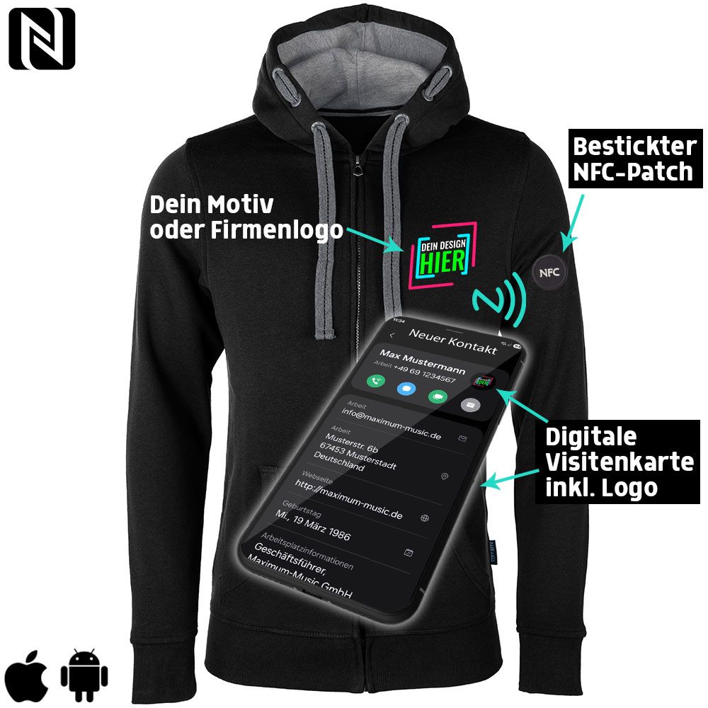 NFC Luxury-Jacket mit eigenem Firmenlogo und besticktem NFC-Patch (Digitale Visitenkarte) | Unisex
