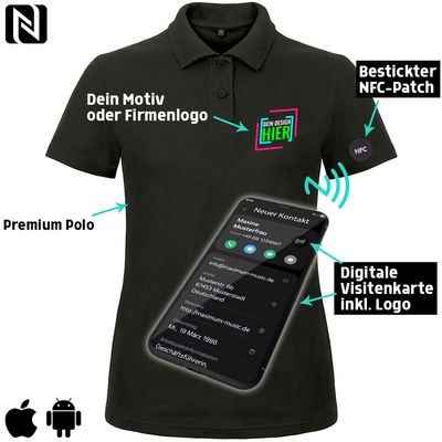 NFC-Poloshirt mit eigenem Firmenlogo und besticktem NFC-Chip (Digitale Visitenkarte) | Damen