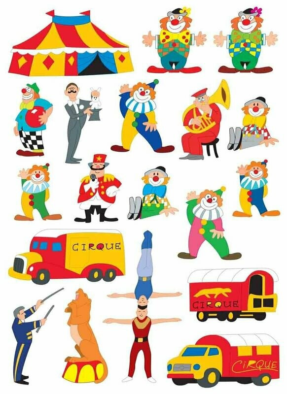 Gommettes cirque - 38 pièces - de 3 à 8,5 cm