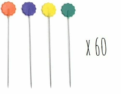 Epingles "bouts pointus" têtes fleurs (60 pièces)