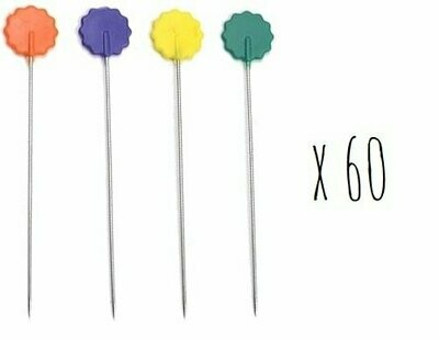 Epingles "bouts pointus" têtes fleurs (60 pièces)