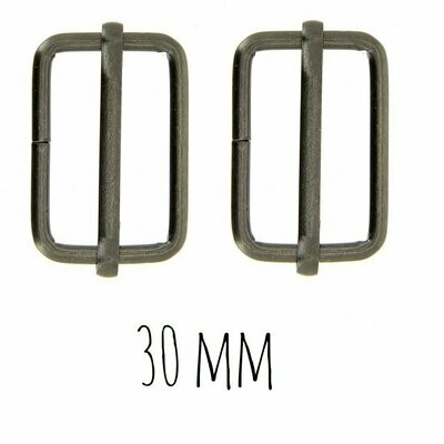 Boucles coulissantes rectangulaires métal 30 mm  - noires (2 pièces)