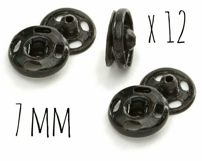 Boutons pression métal noir (7 mm - 12 pièces)