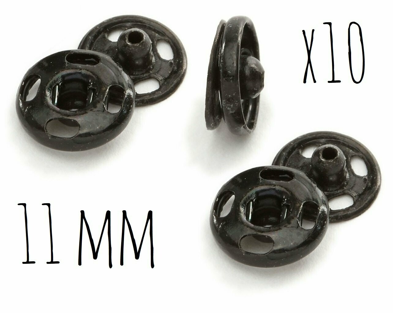 Boutons pression métal noir (11 mm - 10 pièces)