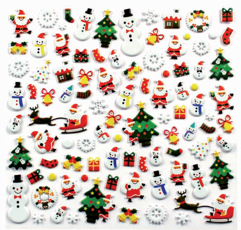 Gommettes 3D caoutchouc divers noël  - 93 pièces - de 0,5 à 4,5 cm