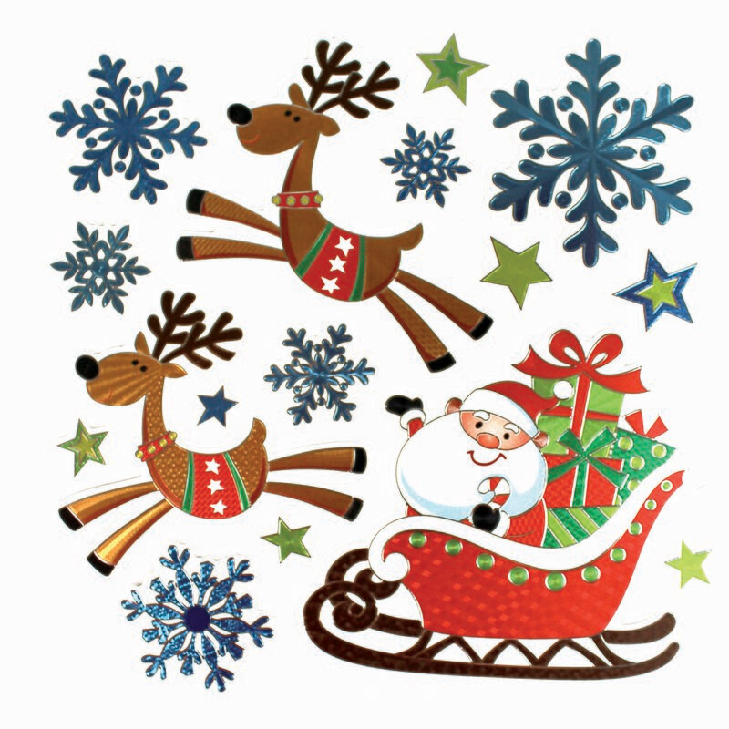 Gommettes effet métallisé Traineau de Noël  - 16 pièces - de 1 à 9,5 cm