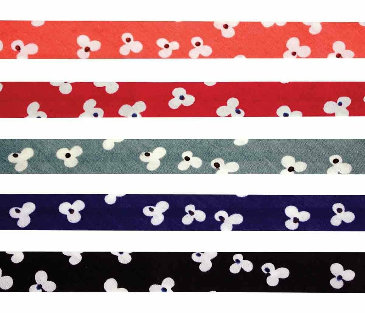 Biais coton motif fleurs  (5 rubans)