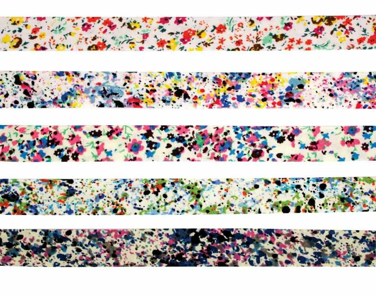 Biais coton motif fleurs multicolore (5 rubans)