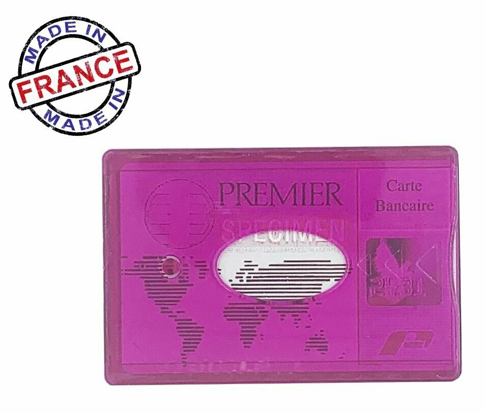 Etui carte bancaire rigide rose transparent fabrication Française