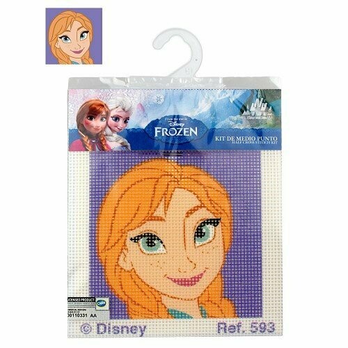 Kit complet canevas Anna La reine des neiges - 100% coton - 12 x 12 cm - Marque Walt Disney