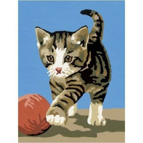 Kit complet canevas chat qui joue - 100% coton - 15 x 20 cm