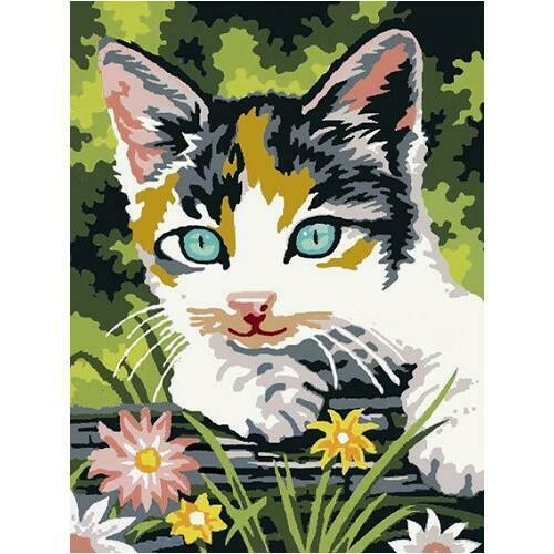 Kit complet canevas chats dans jardin - 100% coton -15 x 20 cm