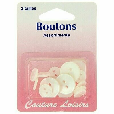 Boutons couleur nacrés 2 tailles (15 pièces)