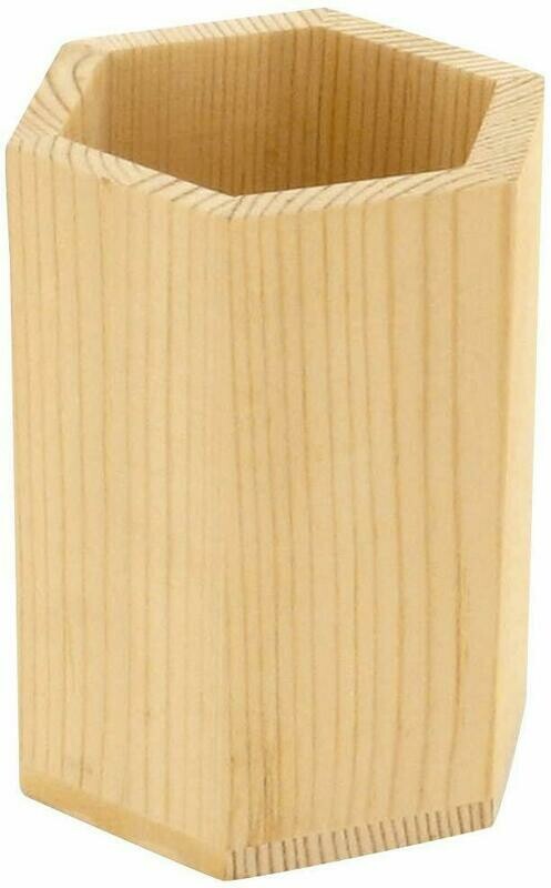 Pot à crayon hexagonale en bois naturel personnalisable