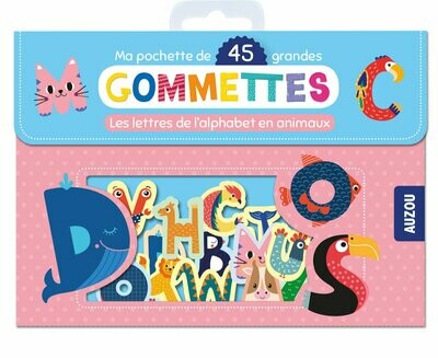 Ma pochette de grandes gommettes repositionnables les lettres de l'alphabet en animaux - 45 pièces - de 9 cm