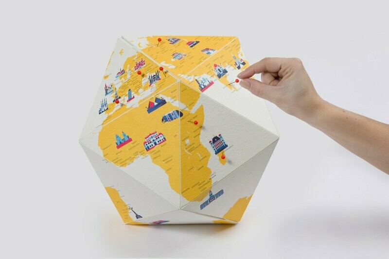 Globe tridimensionnel monuments + 50 punaises (Diamètre 23cm )