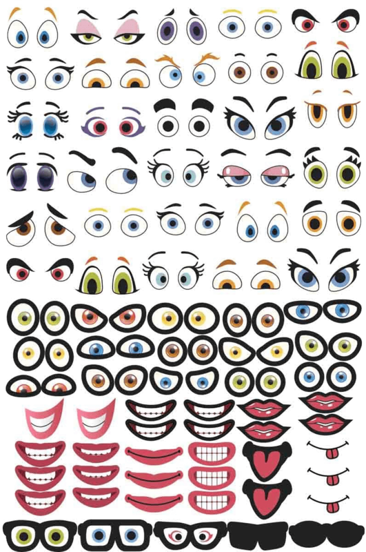 Gommettes Crazy faces - 150 pièces - de 0,5 à 3,5 cm - visages