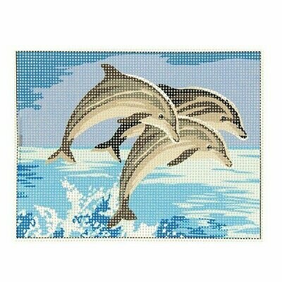 Kit complet canevas saut Dauphins - 100% Coton - 15 x 20 cm