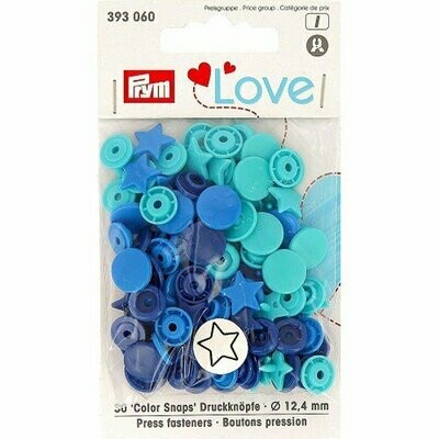 Boutons pression Color snaps étoile 393061 assortiment de turquoise/bleu/marine (12,4 mm - 30 pièces)