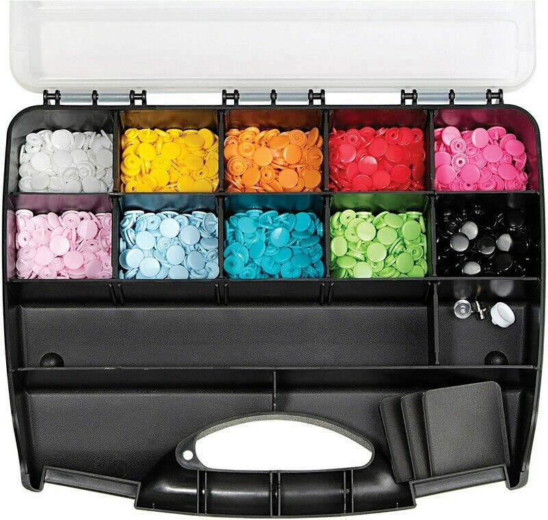 Boite plastique de 300 boutons pression color snaps  (10 couleurs assorties)