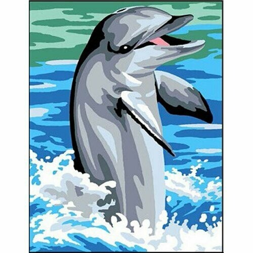 Kit complet canevas Dauphin jeu dans  l'eau - 100% coton - 14 x 18 cm - Marque Margot