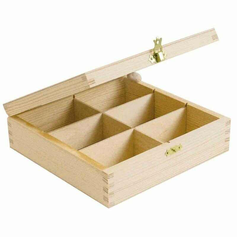 Boite de rangement avec couvercle en bois naturel personnalisable (6 compartiments)