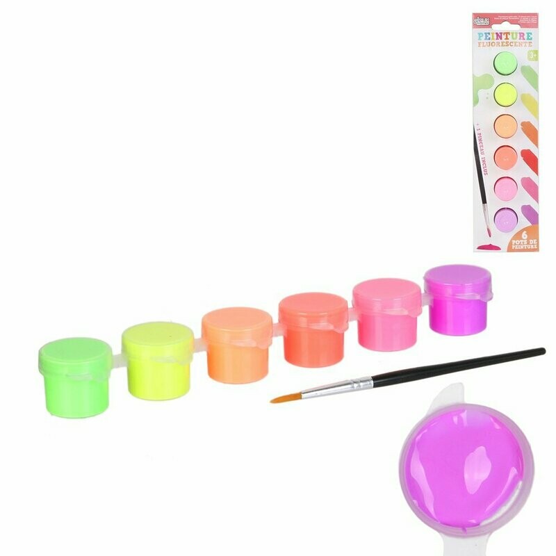 6 Pots de peinture fluo + 1 pinceau (à partir de 3 ans)