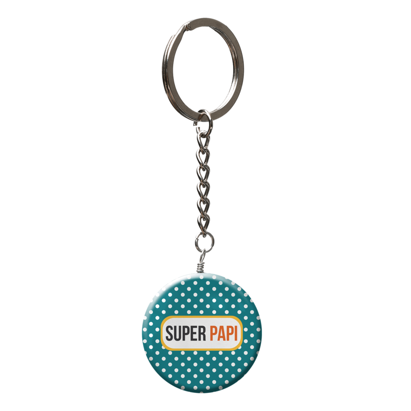 Porte clés en verre effet 3D "super papi" (chaine nickel)