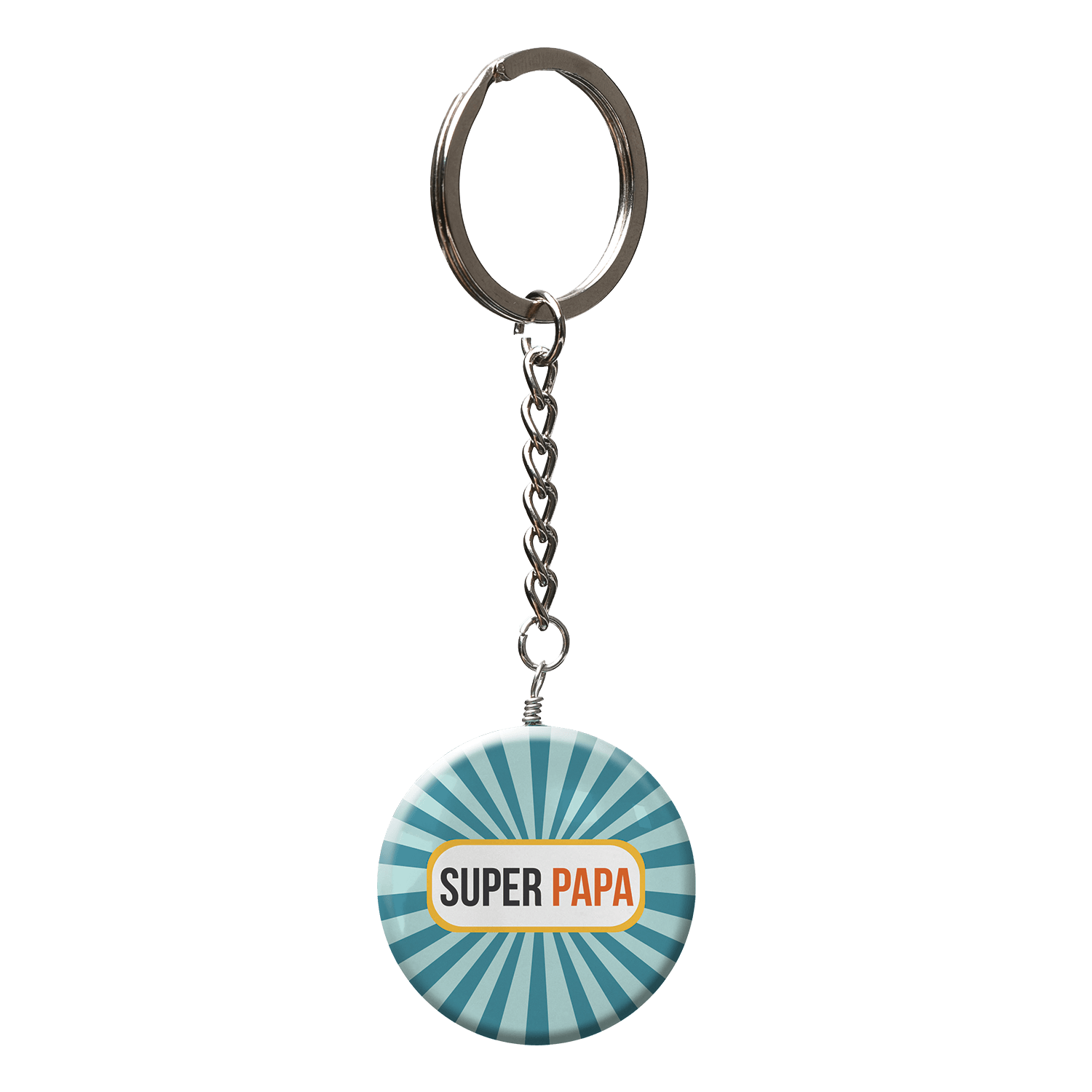 Porte clés en verre effet 3D "super papa" (chaine nickel)