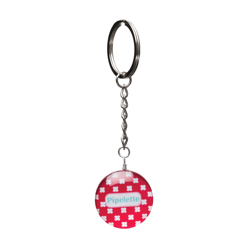 Porte clés en verre effet 3D "pipelette" (chaine nickel)