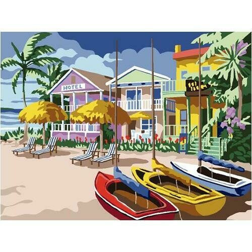 Kit complet canevas Barques - 100% coton - 15 x 20 cm