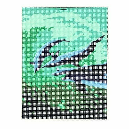 Kit complet canevas 3 Dauphins - 100% coton -15 x 20 cm