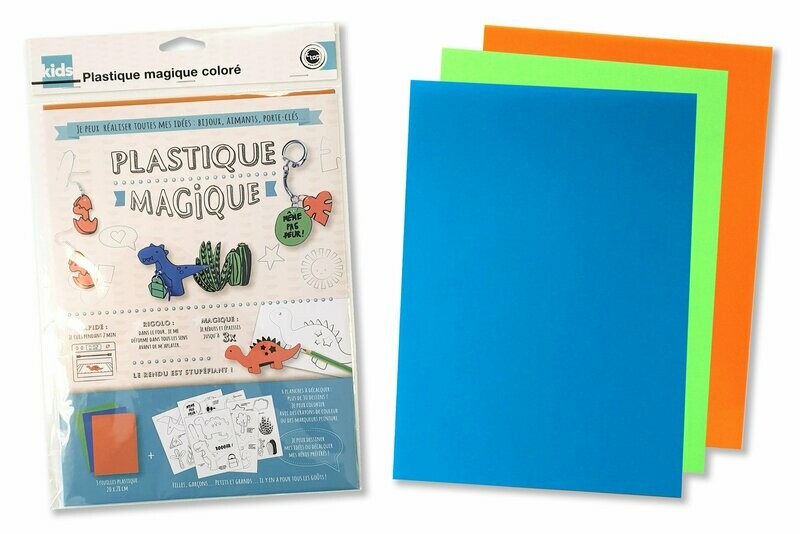 Plastique magique coloré thème dinosaures (3 feuilles + 30 dessins)