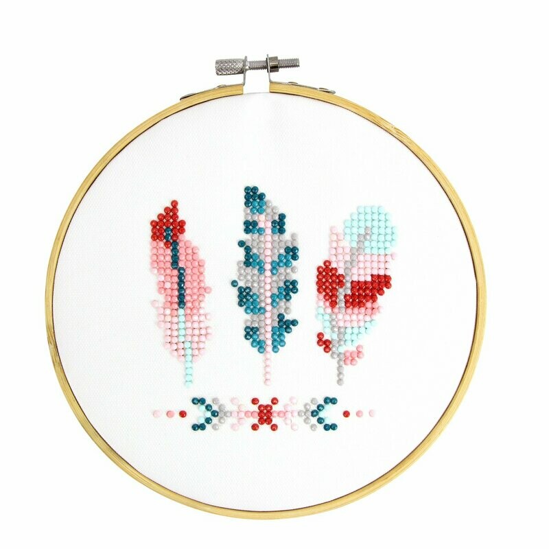 Kit borderie Diamond painting  plumes - de Diamètre 17 cm